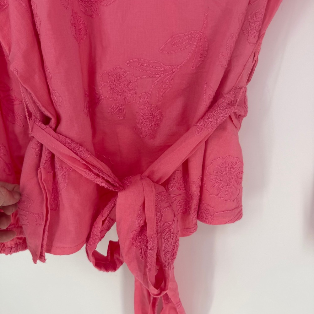 TWRHLL Christie Brinkley Blouse Womens XL Pink Embroidered Tie Waist Boho Top - Picture 3 of 10